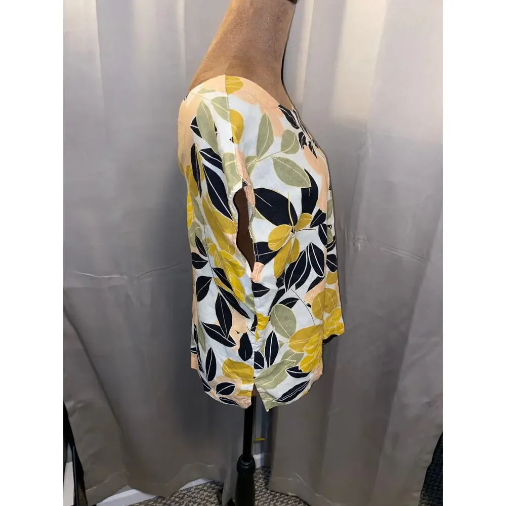 Rachel Zoe Tropical Floral Linen Blouse Top Button Back Small EUC Linen - Picture 4 of 11